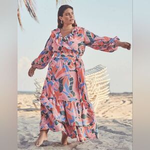 NEW Eloquii Maxi Dress Tropical Vacation Cruise Beach Pool Colorful Size 16